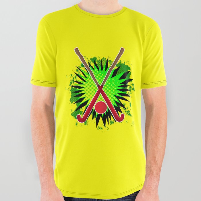 Field Hockey Stick And Ball Splash All Over Graphic Tee by HomeStead  Digital | Society6