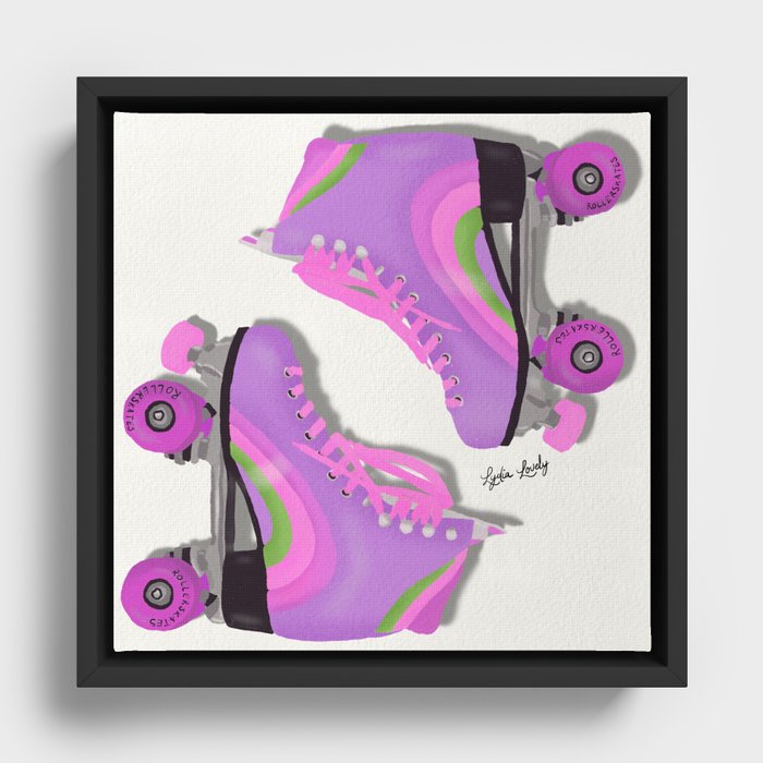 Roller skates purple- white/transparent background Framed Canvas