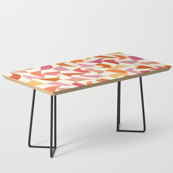 Abstract Wavy Checkerboard in Orange, Pink & Yellow Coffee Table