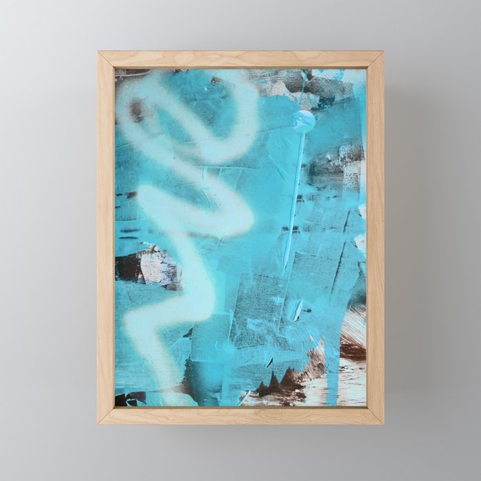 Storms and Tides: an abstract mixed-media piece in blue black and white by Alyssa Hamilton Art Framed Mini Art Print