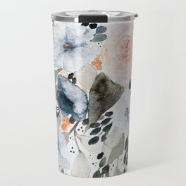 Loose Blue and Peach Floral Watercolor Bouquet  Travel Mug