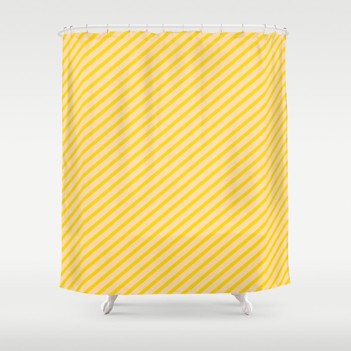Tan and Yellow Colored Lined Pattern Shower Curtain
