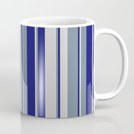 [ Thumbnail: Light Slate Gray, Midnight Blue, and Light Gray Colored Lines Pattern Coffee Mug ]