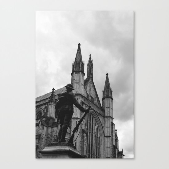 Soldier and cathedral Canvas Print