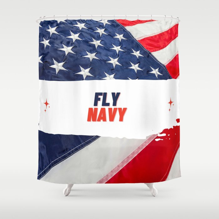 A well-design logo of "Fly Navy" Shower Curtain