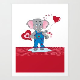 Sweet Cartoon Elephant Spreading Some Love Art Print