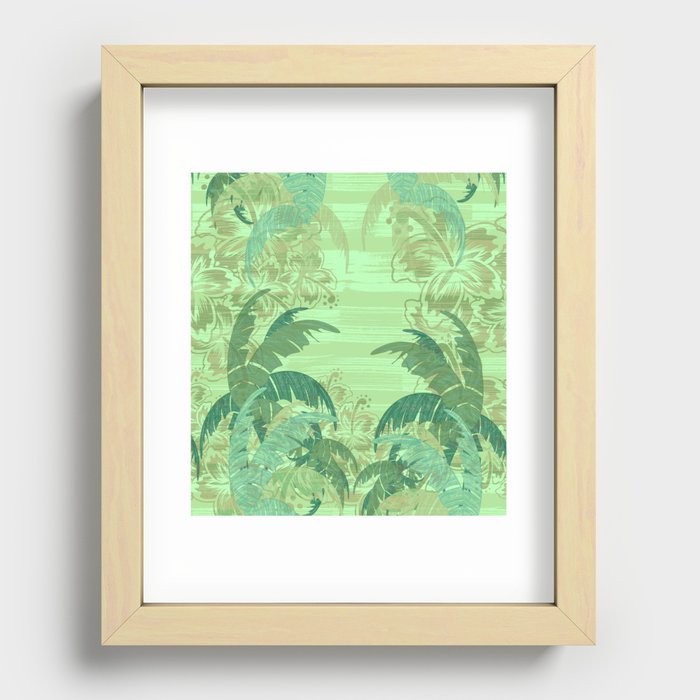 Polynesian Palm Trees And Hibiscus Shades Of Green Jungle Abstract Recessed Framed Print
