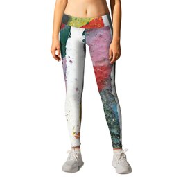 White color dripping over colorful vivid brushstrokes background texture Leggings