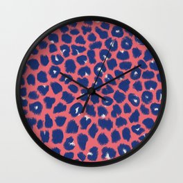 Leopard Spots, Cheetah Print, Navy, Coral Color, Brush Strokes Wall Clock