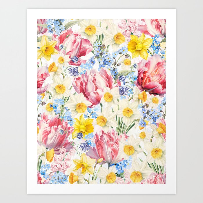 Pink Tulip Vintage Opulent Springflower Garden Art Print