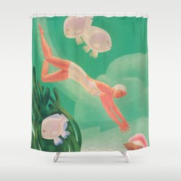 Diving for Shells Vintage Art Shower Curtain