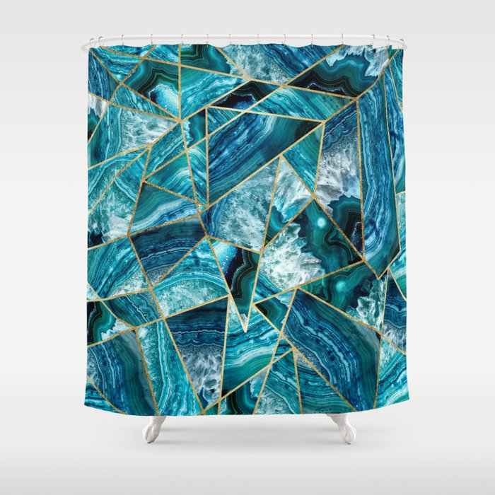 Turquoise Navy Blue Agate Black Gold, Turquoise And Black Shower Curtain