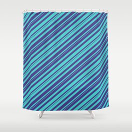 [ Thumbnail: Dark Slate Blue and Turquoise Colored Striped/Lined Pattern Shower Curtain ]
