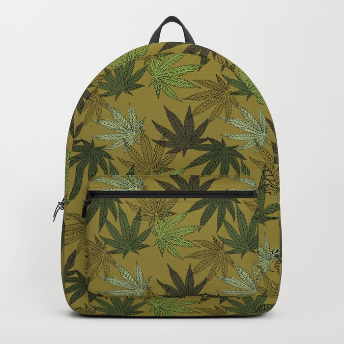 cannabis weed marihuana leaves botanical plants mustard Backpack