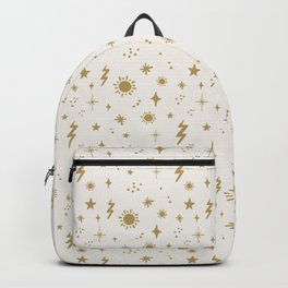 White and Gold Celestial Sky Sun Pattern Backpack