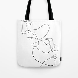 Abstract Face Couple Line Art Tote Bag