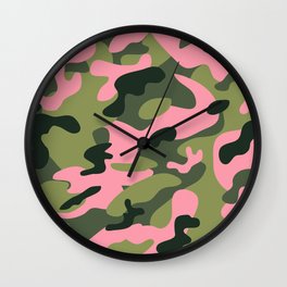 Green & Pink Camo Wall Clock