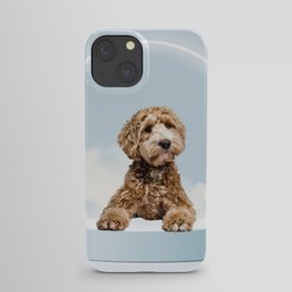 Goldendoodle Laying on Pastel Blue Podium with Cloud iPhone Case