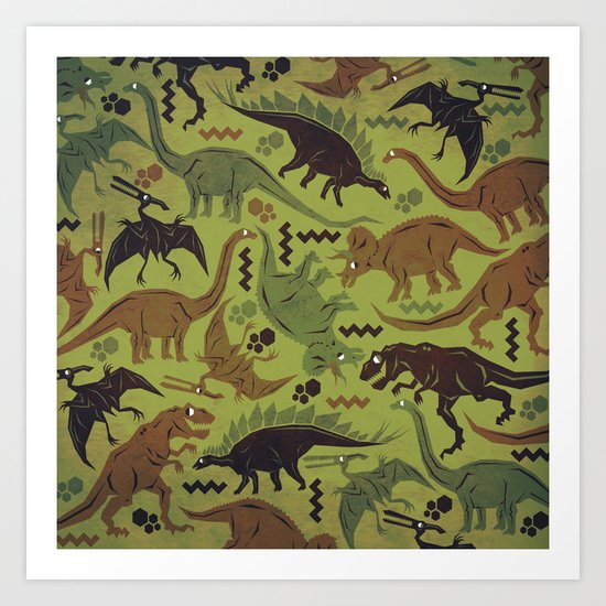 Camouflage Dinosaur Geometric Pattern Art Print
