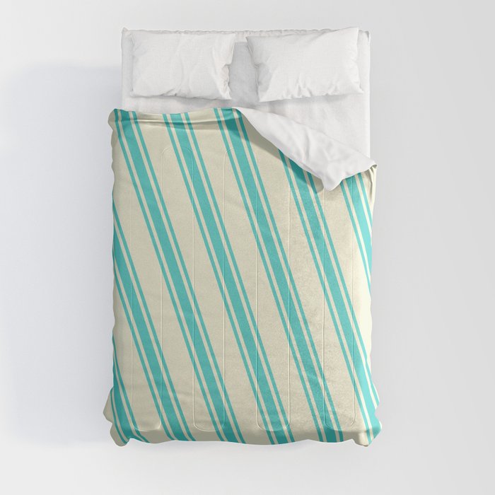 Beige and Turquoise Colored Lined/Striped Pattern Comforter