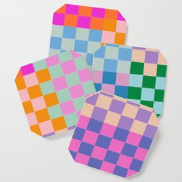 Checkerboard Collage Coaster | Checkerboard, Bright, Curated, Whimsical, Playful, Geometric, Happy, Modern, Check, Checkered 