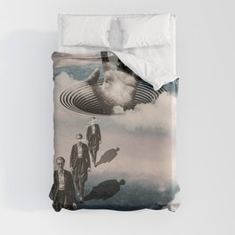Overcoming yourself Duvet Cover | Photomontage, Curated, Fabric, Clouds, Earth, Pattern, Surreal, Paper, Skywalking, Digital 