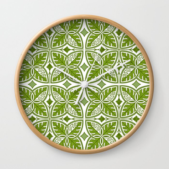 Modern Green and White Tropical Leaves Wall Clock