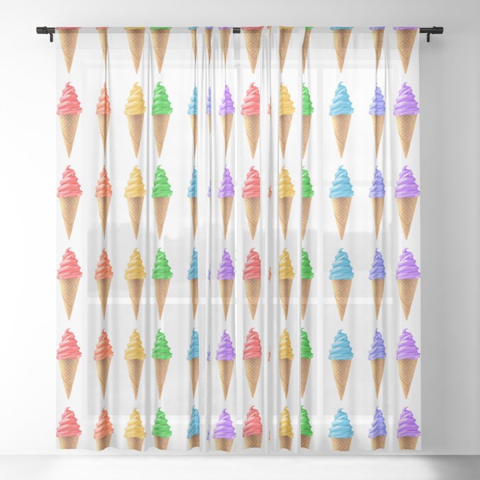 Rainbow Soft Serve Ice Cream Cones Sheer Curtain