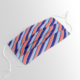 [ Thumbnail: Blue, Red & Light Sky Blue Colored Stripes/Lines Pattern Face Mask ]
