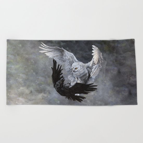 Yin Yang Owl and Raven Beach Towel