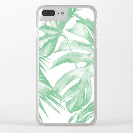 Tropics Palm Leaves Green on White Clear iPhone Case
