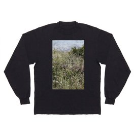Vintage countryside summer Chicory field camping scene Long Sleeve T-shirt