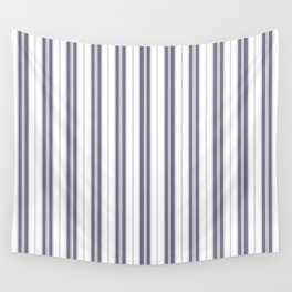 Navy Blue and White Vertical Vintage American Country Cabin Ticking Stripe Wall Tapestry