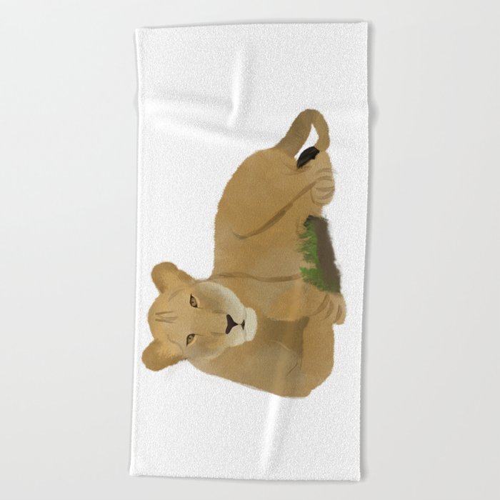 Watercolor Sitting Lioness Beach Towel