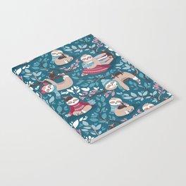 Hygge sloth // turquoise and red Notebook