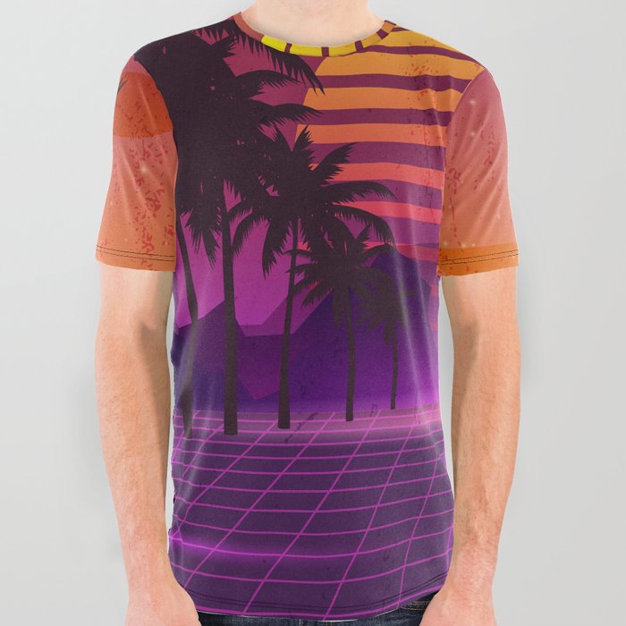 Vaporwave Palm Trees Landscape Aesthetics All Over Graphic Tee