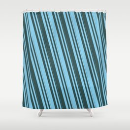 [ Thumbnail: Sky Blue and Dark Slate Gray Colored Lines Pattern Shower Curtain ]