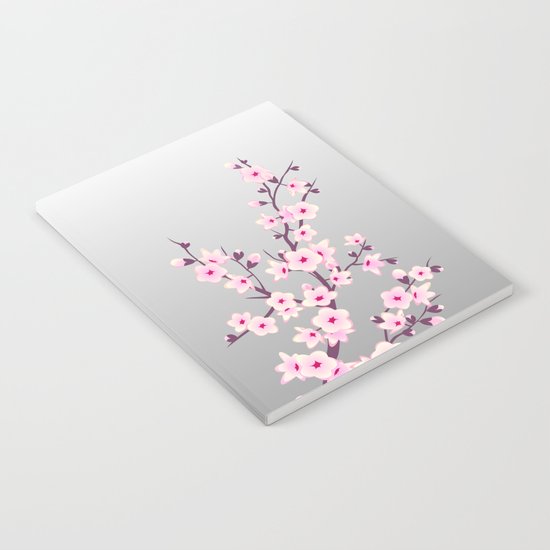 Cherry Blossoms Pink Gray Notebook