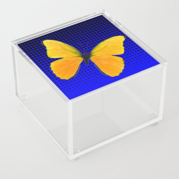 YELLOW BUTTERFLY ON BLUE PATTERNED ABSTRACT Acrylic Box