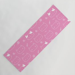 Pink and White Doodle Kitten Faces Pattern Yoga Mat