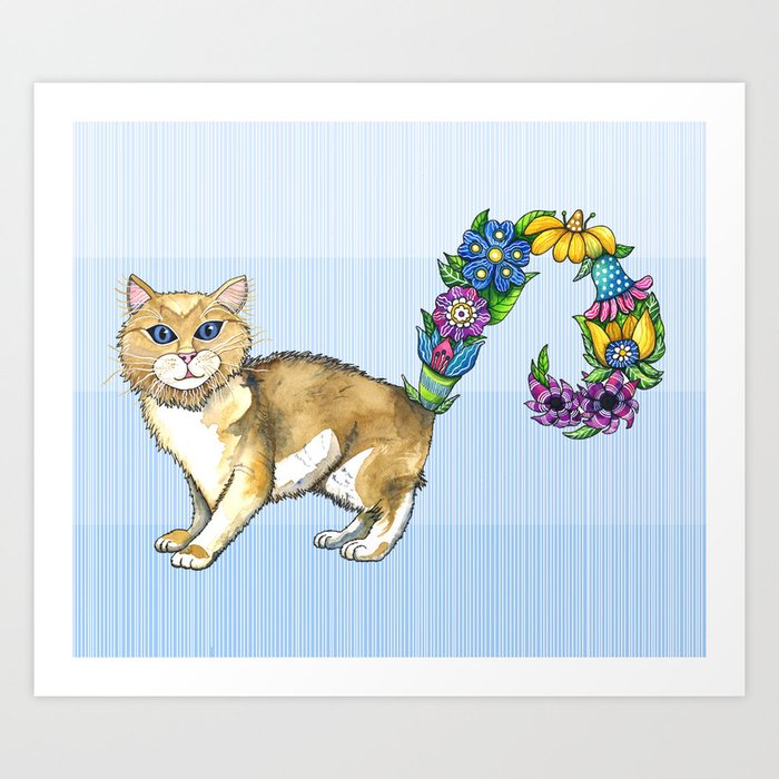 A Brown Cat Sprouting Flowers Art Print