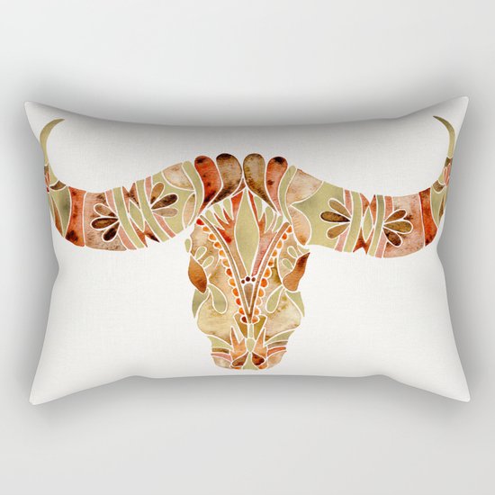 Water Buffalo Skull – Brown & Gold Rectangular Pillow