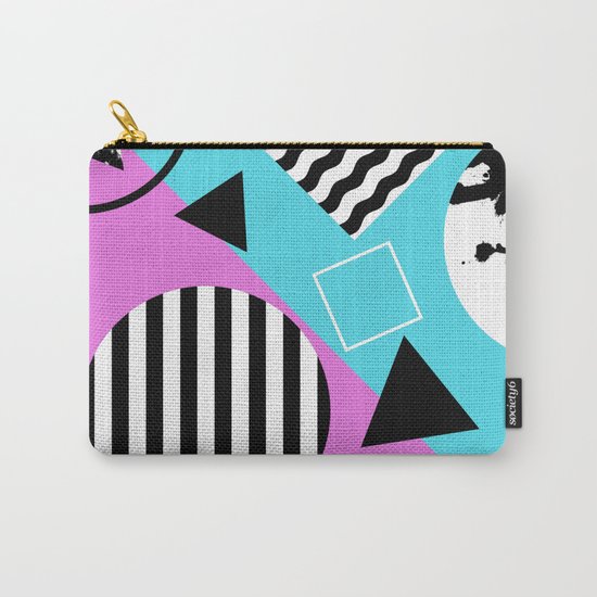 Stripes And Splats 1 - Wacky, Random, Abstract, Black And White Stripes, Blue and pink Artwork Carry-All Pouch