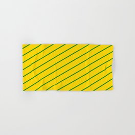 [ Thumbnail: Yellow & Green Colored Stripes/Lines Pattern Hand & Bath Towel ]