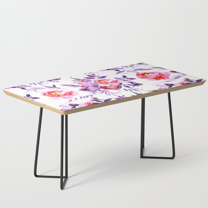 Abstract Botanical Lilac Pink Watercolor Peonies Floral  Coffee Table