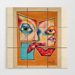 colorful abstract face Wood Wall Art