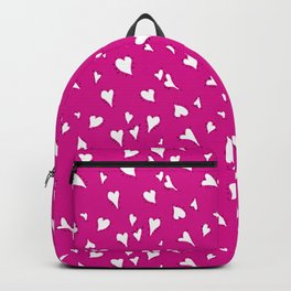 Scattered Hand-Drawn White Painted Hearts Pattern on Hot Pink Backpack