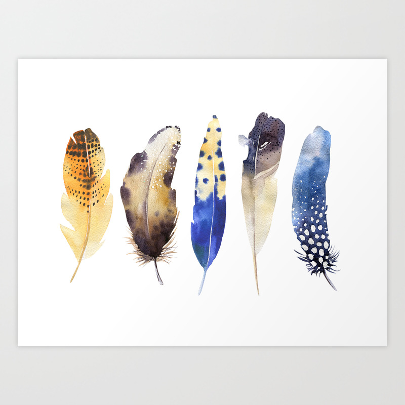 Colorful Magical Mystical Feathers Watercolor Painting Nature