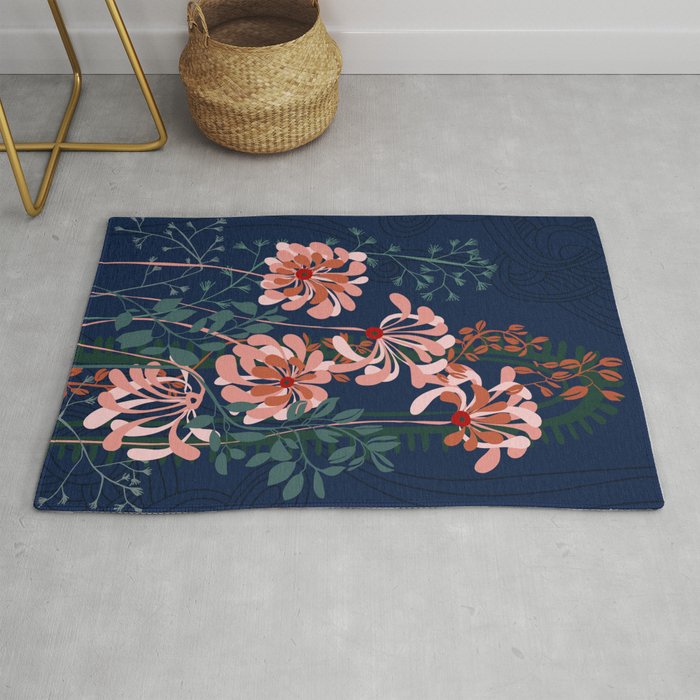Alfons Mucha would love this flowers – dark blue Rug