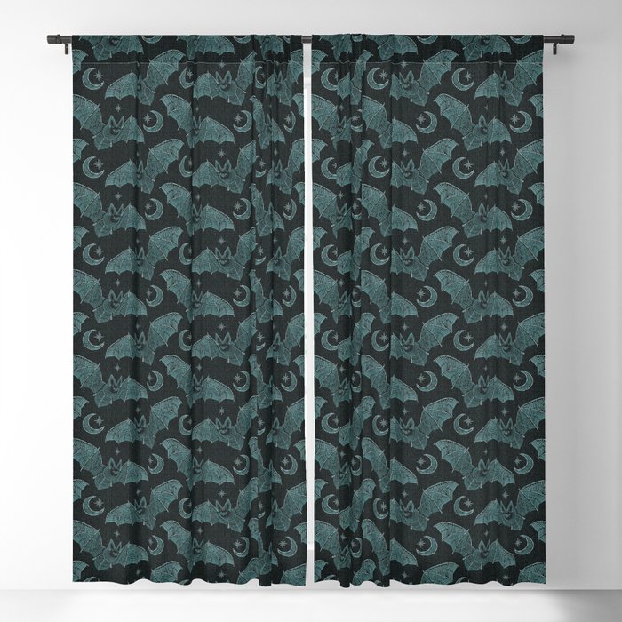 Bat Stitch Crazy - Blue ©studioxtine Blackout Curtain